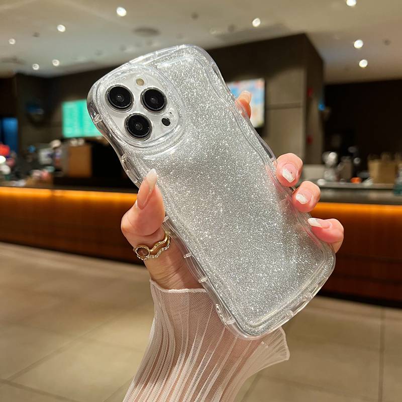 【Wave Doll】Saprkly Soft Case iPhone X XR XS Max 11 12 13 14 Pro Max Clear Phone Case Camera Protect Clear