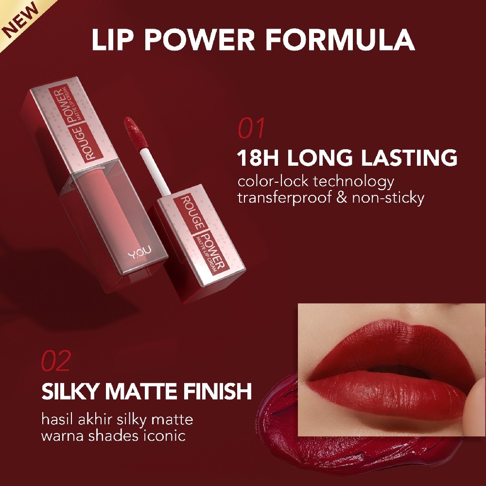 YOU Rouge Power Matte Lip Cream Matte Finish Waterproof dan Tahan Lama | Nourishing with Manuka Honey