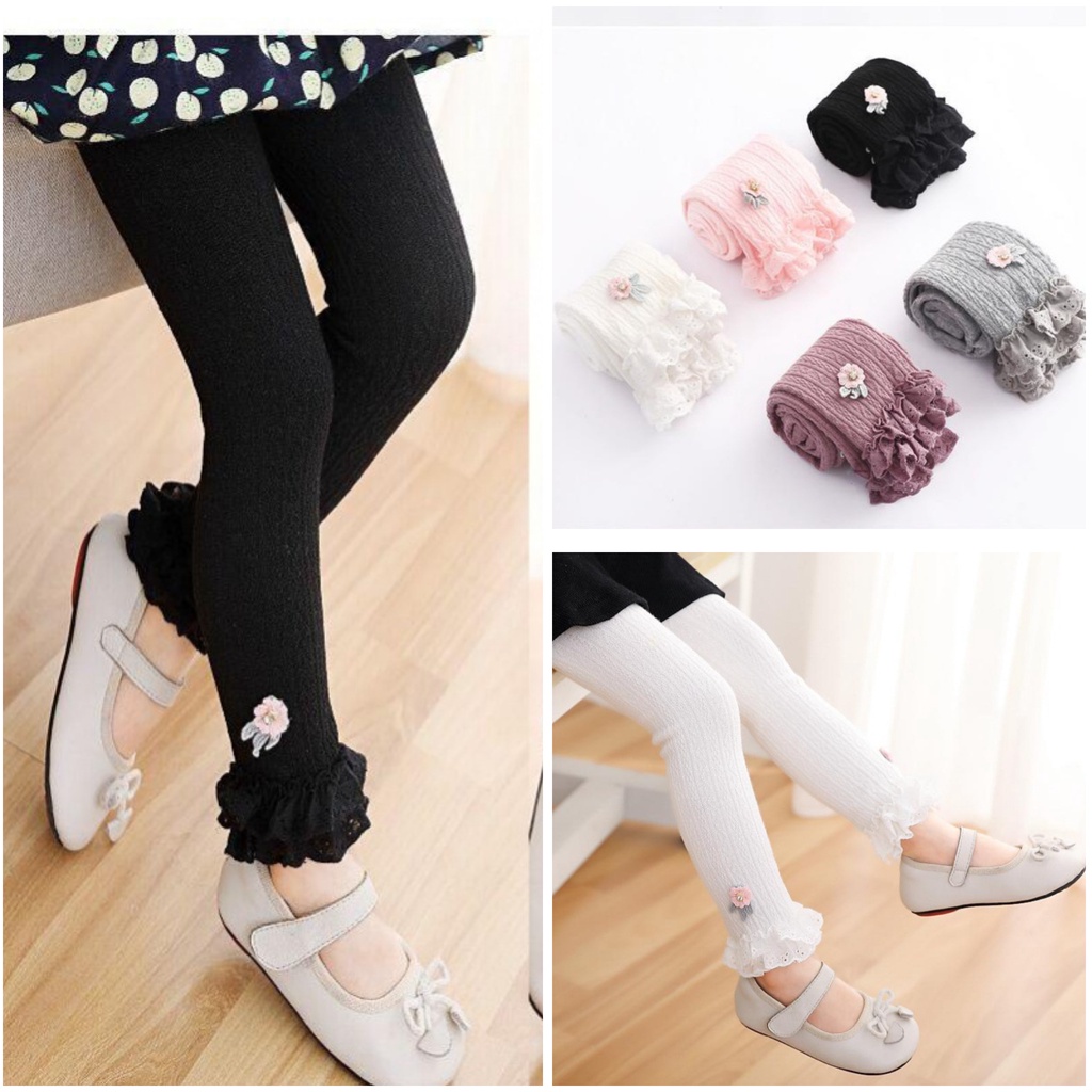 LG18-Legging Anak Perempuan Rajut Import Tebal Ruffle Bunga