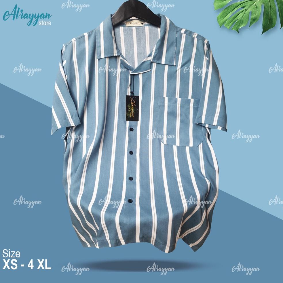 MURAH MERIAH Alrayyan Store - Baju Kemeja Hawai Pantai Bali Lengan Pendek Cowok Cewek Motif Salur Bi