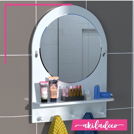 Cermin Rias Bulat - Rak Cermin - Rak gantung - Perlengkapan Kosmetik - Kaca Kamar Mandi