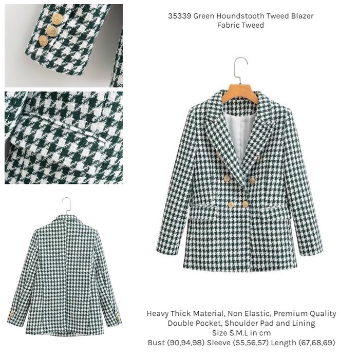 35339 Green Houndstooth Tweed Blazer