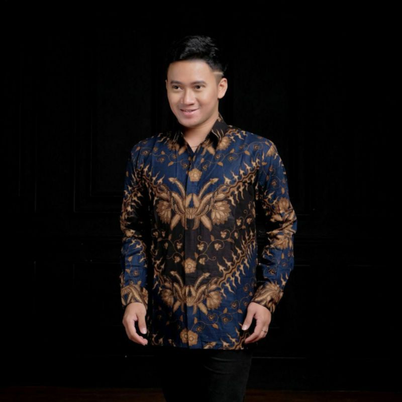 Kemeja Batik Kondangan Batik Pria Panjang Modern Motif Cakra Putih-GAPURA BIRU