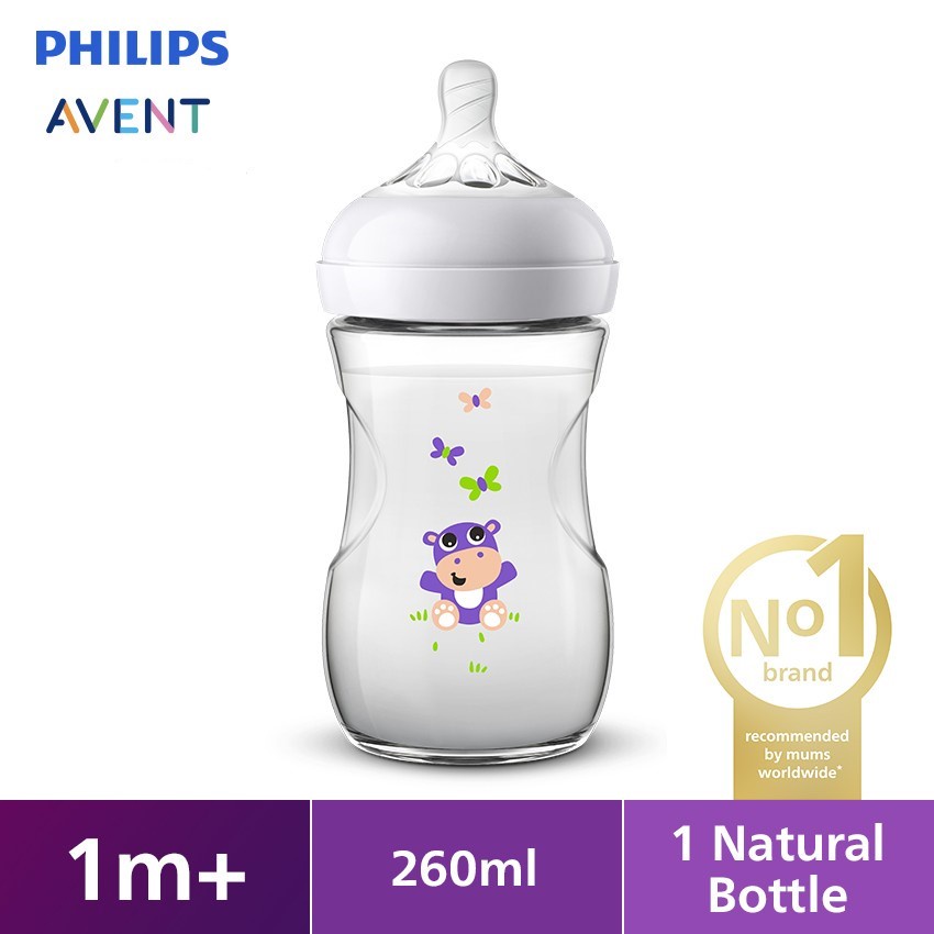 AVENT Natural Bottle Single 260ml 9Oz Hippo SCF627/42 - Botol Bayi