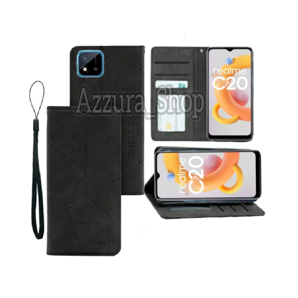 Case Flip Magnet For Realme C20/C11 2021 Casing Dompet Motif Flip Cover Leather Premium