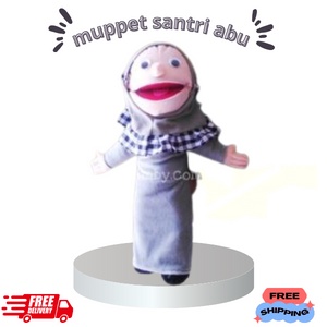 Boneka Muppet Santri Muslim Baju Abu-Abu | Boneka Dongeng Mainan Edukasi