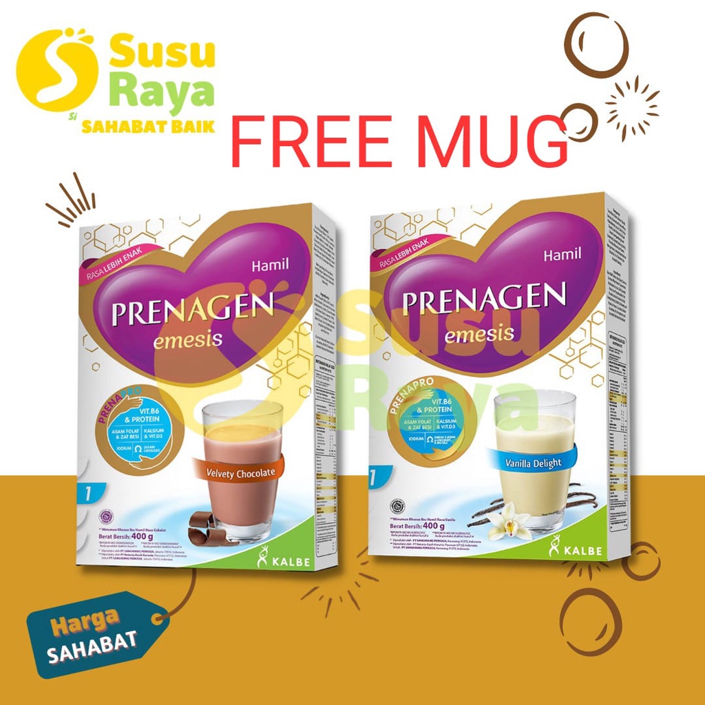 FREE MUG !! PRENAGEN EMESIS VANILA DELIGHT/VELVETY CHOCOLATE 400GR/200G