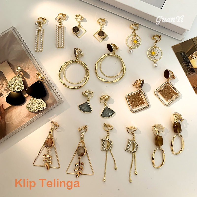 Anting Klip Telinga Tanpa Tindik Gaya Korea Retro Untuk Wanita