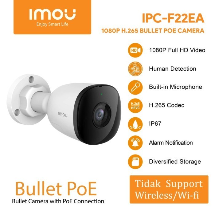 IPCAM IMOU IPC-F22EA 1080P H.265 POE ONVIF OUTDOOR BUILD IN MIC IP67