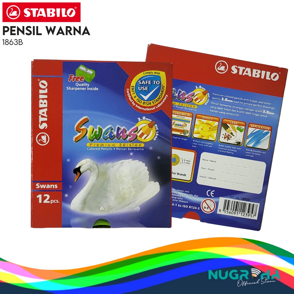 

Color Pencil / Pensil Warna Stabilo Swans 1863B / 12 Warna Pendek