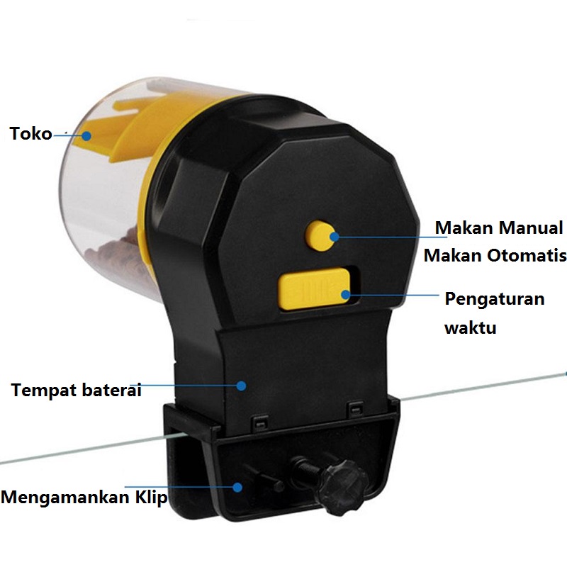 Tempat Makan Ikan Aquarium Otomatis Isi 200 Ml Pengatur Waktu,Baterai Listrik Pengumpan Ikan Otomatis Dioperasikan