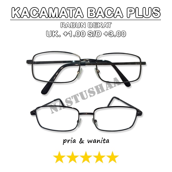 Kacamata Plus [+] Uk. +1.00 s.d +3.00 Bingkai Besi Hitam Kacamata Untuk Pria dan Wanita Rabun Dekat Reading Glasses NOCASE