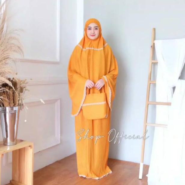 Mukena Plisket/Mukena Plisket Renda Premium/Mukena Traveling/Mukena murah/Mukena Bali