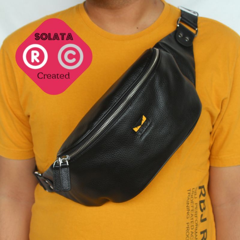 tas kulit pria slempang / waistbag pria kulit import