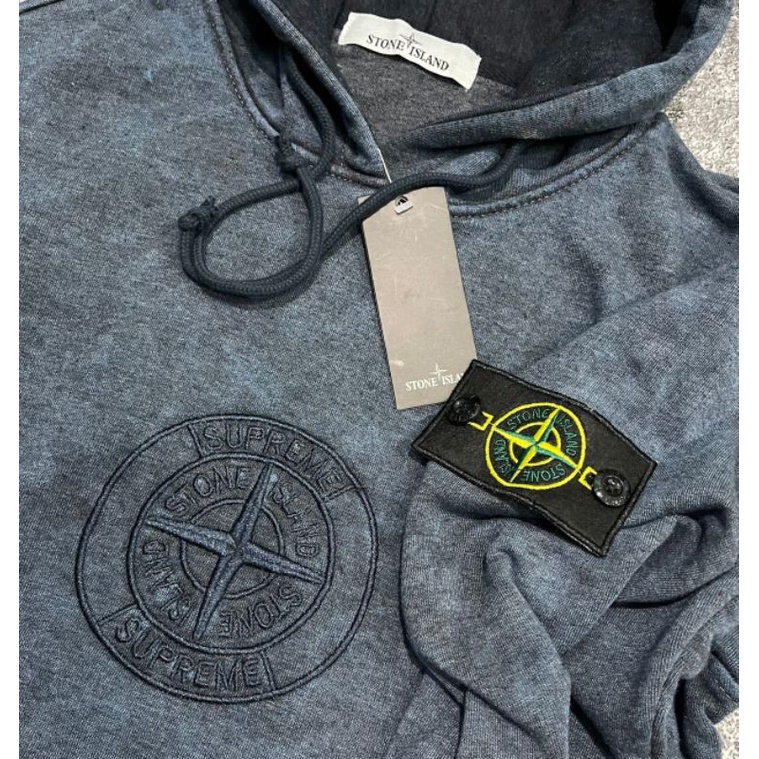-FRMNSH- HOODIE STONE ISLAND X SUPREME BORDIR BLUE FULL TAG LABEL CASUAL