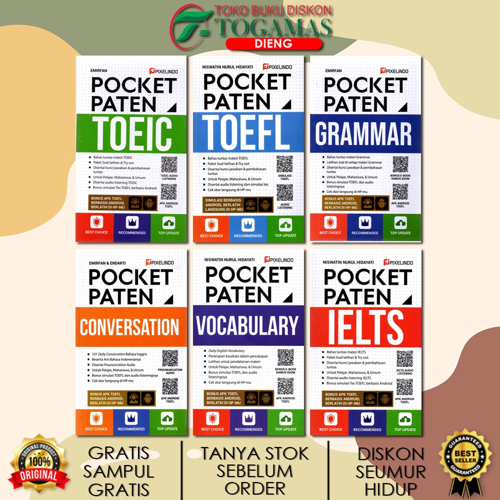 POCKET PATEN CONVERSATION GRAMMAR IELTS TOEFL TOEIC VOCABULARY KARYA NISWATIN NURUL HIDAYATI EMIRFAN / PIXELINDO