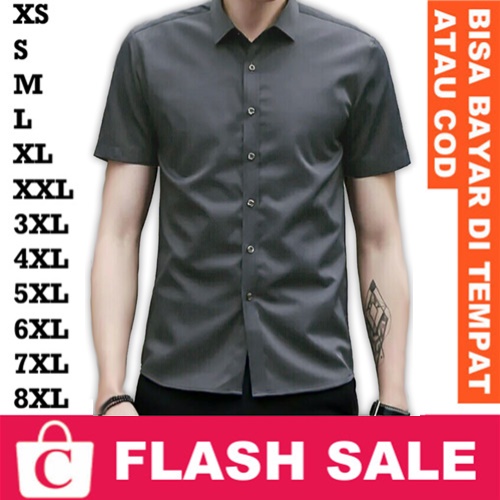 8XL 7XL 6XL 5XL 4XL 3XL XXL XL L M S XS Hem Pria Kemeja Cowok Jumbo Big Size Pendek Polos Plain Kanc
