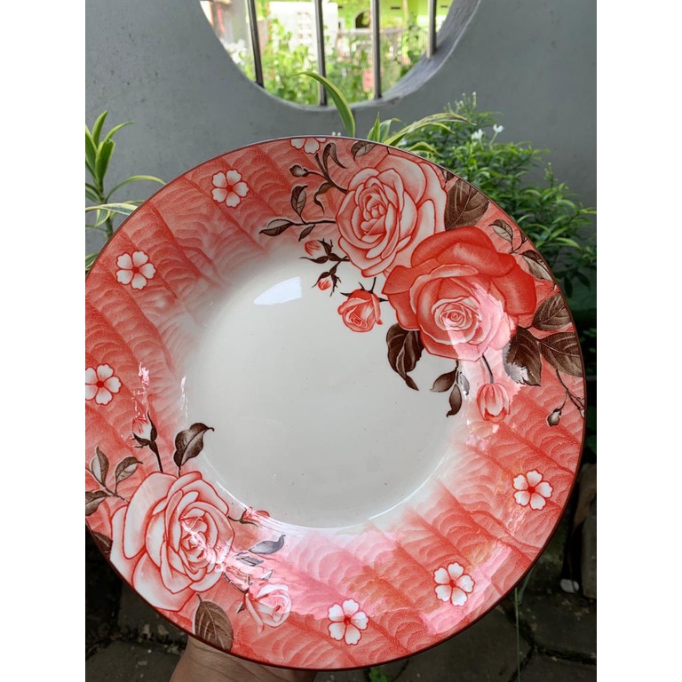 Piring makan keramik Jepang motif jepun bunga Hawai / piring keramik 8 inch