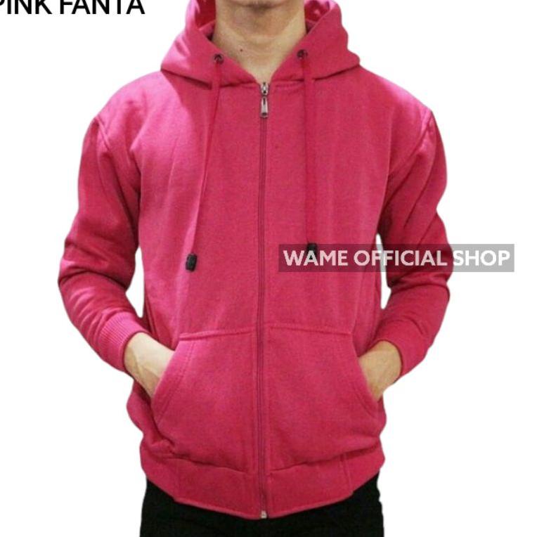 STOK TERBATAS Jaket polos zipper hoodie M,L,XL,XXL pink fanta pria wanita