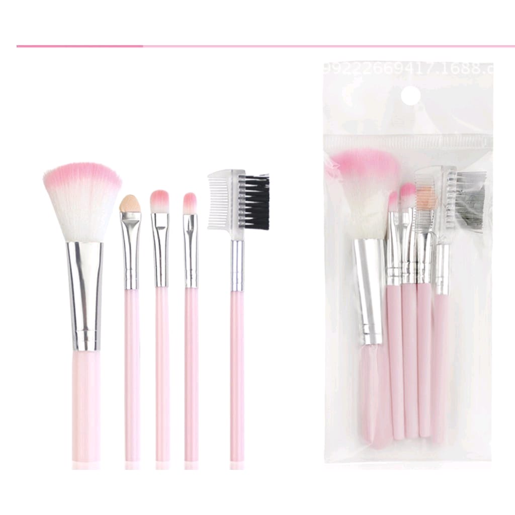 5PCS/ Set Kuas 5 in 1 Make Up Brush Kuas Makeup Eyebrow Brush Blush On Brush Eyeshadow Brush Sponge