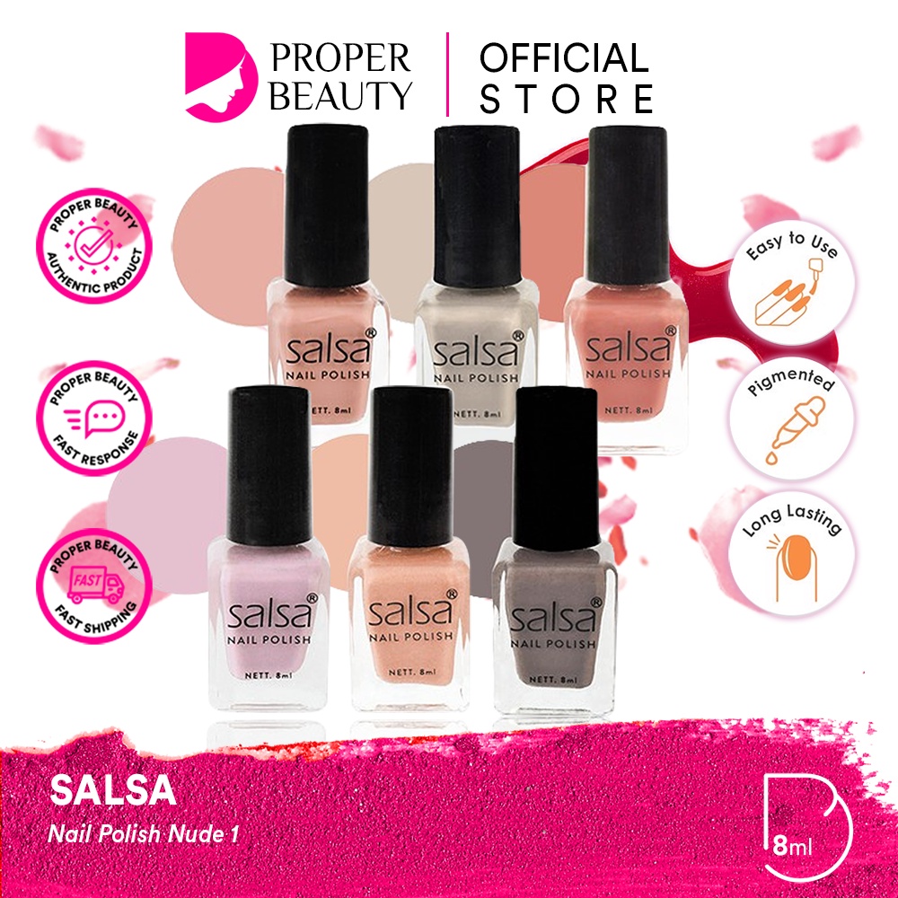 SALSA Nail Polish Nude 1 Indonesia / Cat Kuku / Nude 2 Glam Glamour Set A B / Peel Polish Kutek Halal Off Lupas Breathable Hijab Friendly / Color Pewarna Warna Matte Glossy Nude Bening / Satuan Ecer Full Set Paket / Cosmetic Beauty Tools Aksesoris Varnish