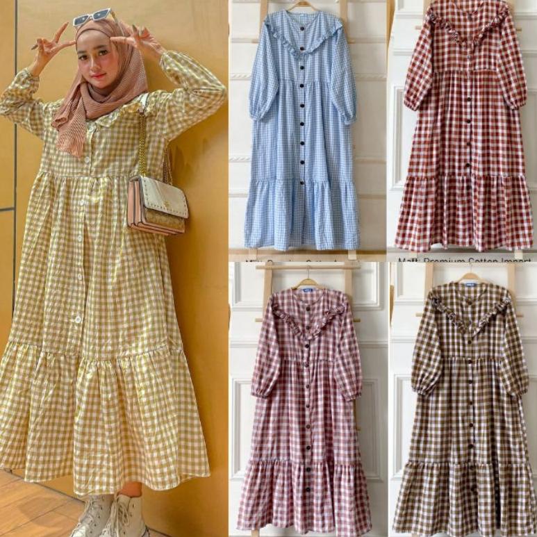 berkualitas Midi Reyna Dress Korea Hayya Gingham Ta Midi warna lengkap belkang