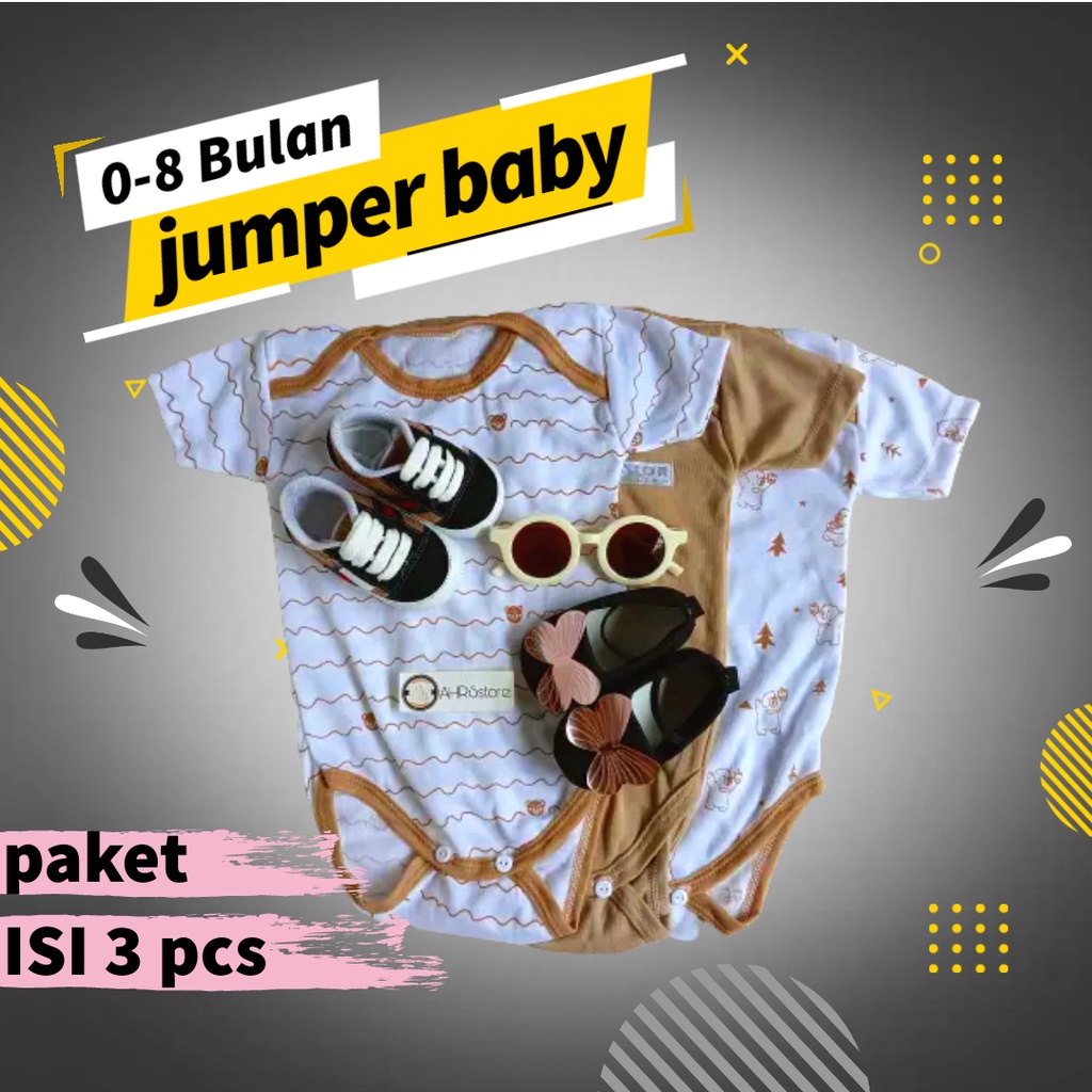 Jumper Baju Bayi 0 8 Bulan Laki Laki Perempuan Katun Bodysuits Natural cotton jumpsuit baby newborn 3 PCS Seri Coklat