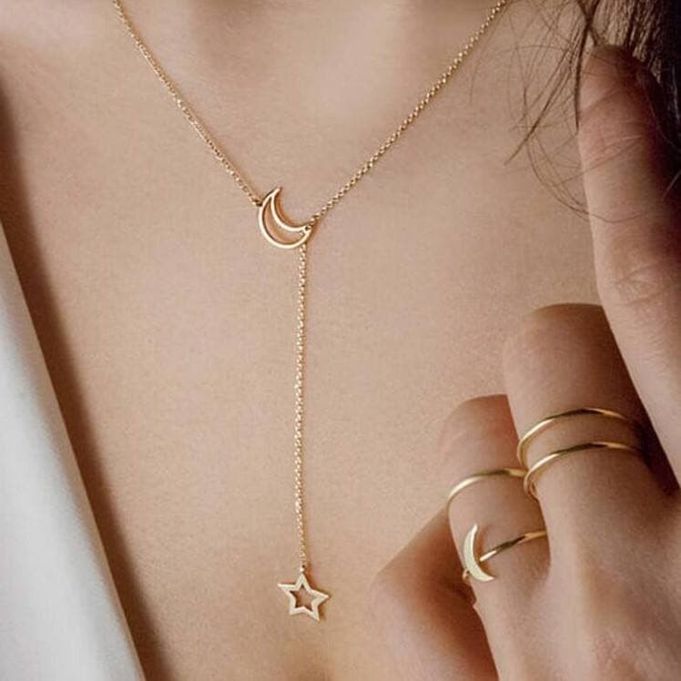 WB230 Kalung Wanita Simple Liontin Bulan dan Bintang