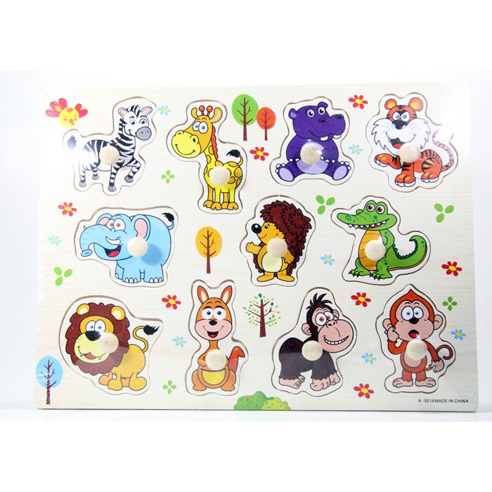 Mainan Edukasi Edukatif Anak  Puzzle Knop Kayu  Triplek Kebun Binatang  NO.A-3014 ( Animal Zoo)