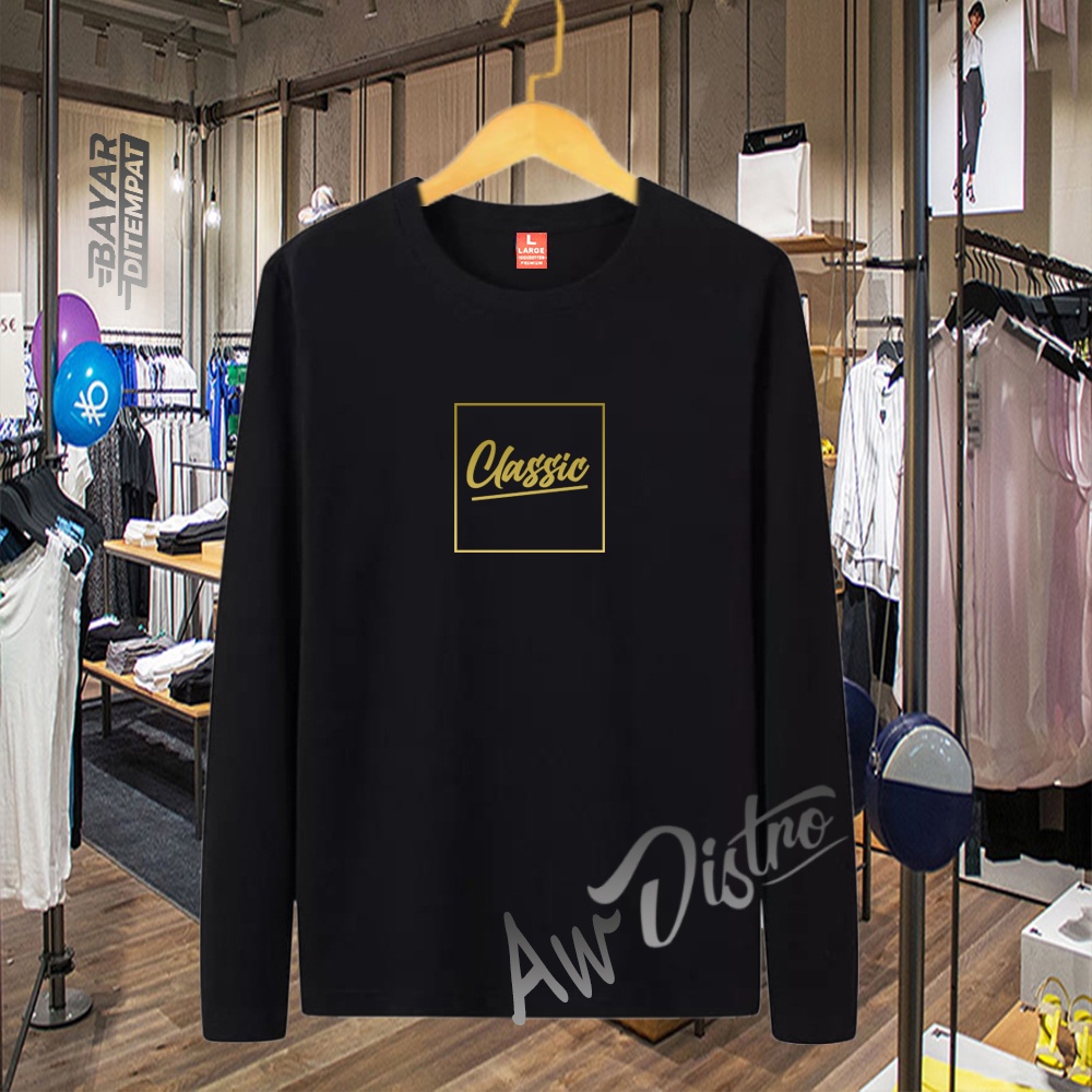 COD Baju Kaos Distro CLASSIC Text Gold Premium Quality Lengan Panjang Kaos Tulisan Kaos Kata-Kata Kaos Sablon Big Size