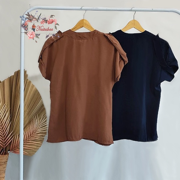 Blouse Wanita Full Kancing Depan Busui Friendly Lengan Pendek Warna Polos Fashion Casual Shirt Cewek Depan Kantong Hidup Korean Style