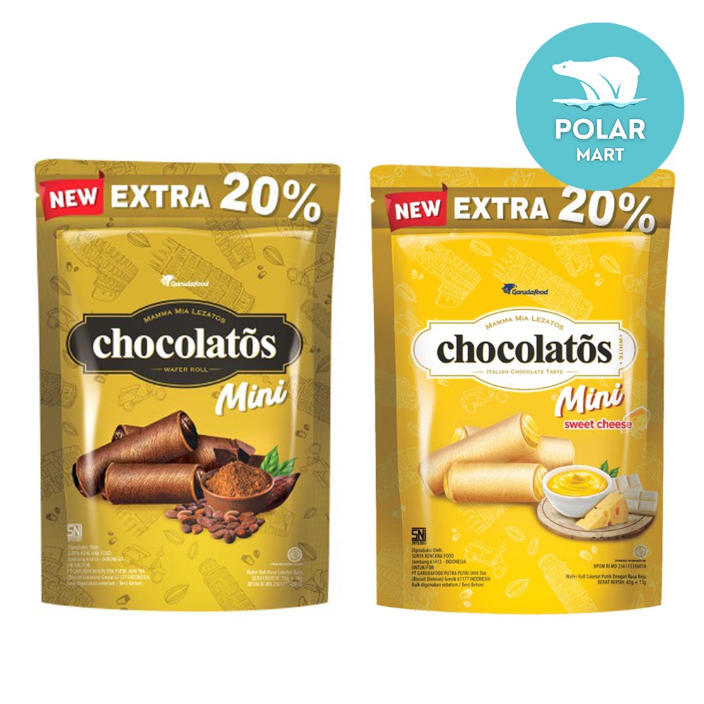 Garuda Food Chocolatos Wafer Roll Mini Pouch Variasi Rasa Original 70 Gram & Cheese 65 Gram