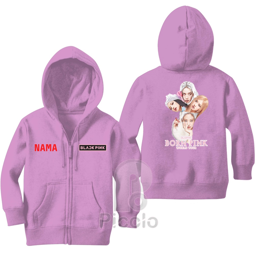 (FREE NAMA) SWEATER HOODIE ZIPPER ANAK MOTIF BORN PINK BLACKPINK TERBARU