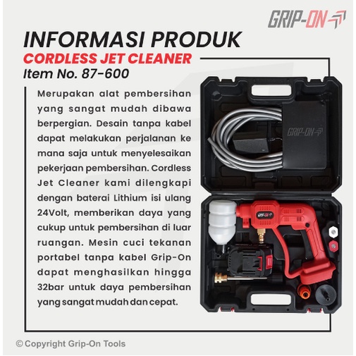 Grip On Cordless Jet Cleaner 24 Volt / Jet Pembersih Tanpa Kabel / Semprotan Air Jet Cleaner Tenaga Batrai