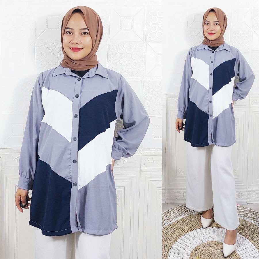 CARLINA FASHION LYODRA BLOUSE WANITA CRINGKLE KATUN AIRFLOW KOMBINASI