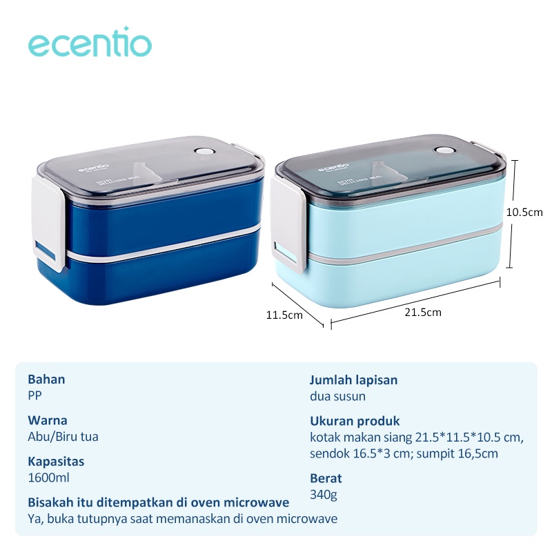 FOODI double layer Biru/hijau/putih/merah muda 1600ml 2 susun Bekal tempat makan set kotak bekal makan/lunch box bag tas aluminium foil makanan