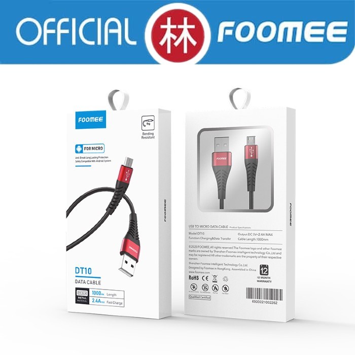 Kabel Charger  Foomee Micro (DT10) Type C (DQ10)  Lightning (DL10) Kabel Fast 2.4A FOOMEE Cable