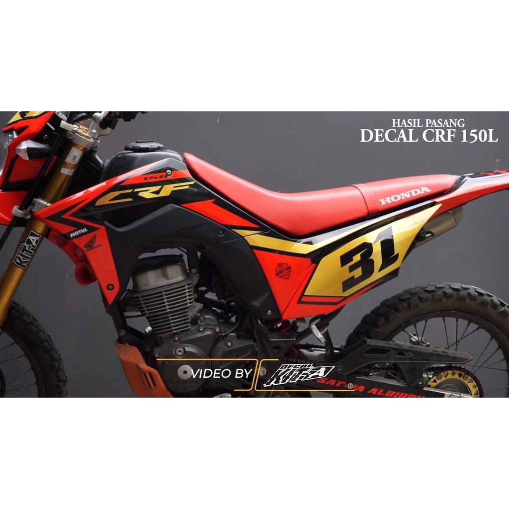 Decal Honda crf 150R motif racing simple hitam merah emas super glossy