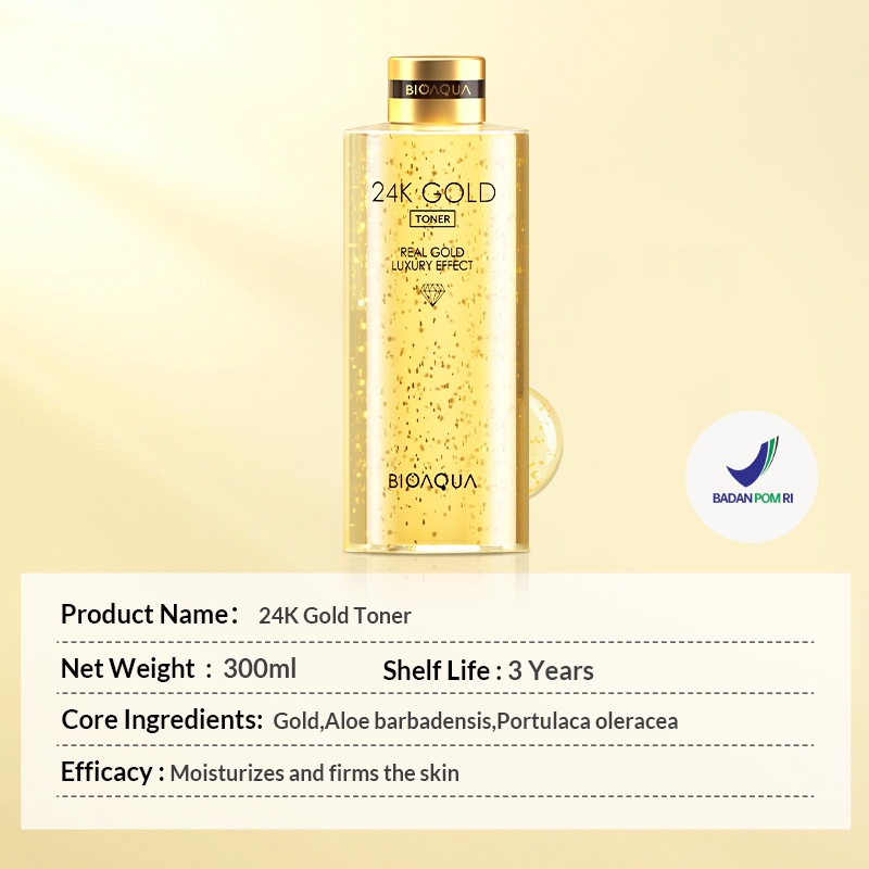 [BPOM] BIOAQUA 24k Gold Toner 300ml 24K Gold Skincare Hydrating Toner Glowing Face Essence Toner Whitening Brightly