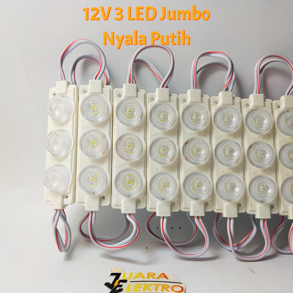 LED MODULE 12V 3 LED Jumbo Nyala Putih, Merah, Kuning, Hijau, Biru