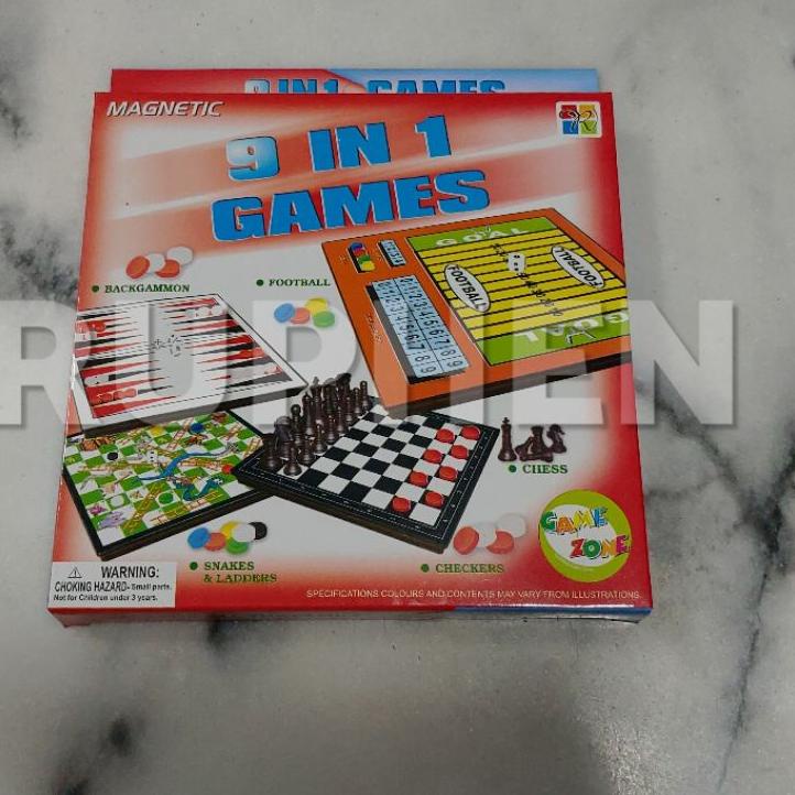 ♗ Magnetic Board Games 9 in 1 - Catur, Ular Tangga Ludo, Halma, Checkers, dan lain-lain ➭