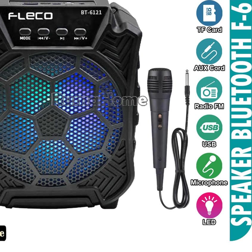 ☛ Speaker Bluetooth Karaoke Wireless ORI Fleco F-/6121 6,5 Inchi Gratis Microphone Super Bass /Salon