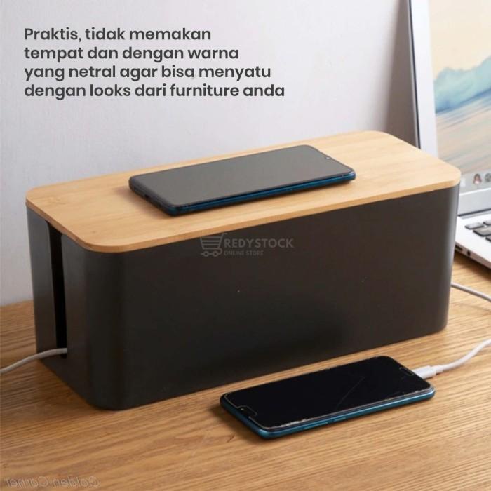 

Kotak Organizer Kabel Charger Cable Management Box Tutup Bambu