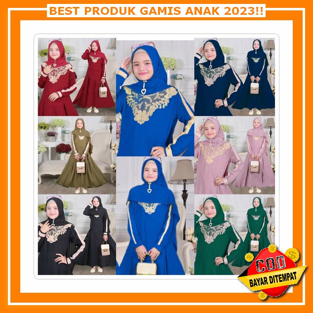 Abaya Diva Kids Bahan Jersey Mix Ceruty Bordir + Payet Dress Muslim Anak Terbaru 2023 Import Gamis F