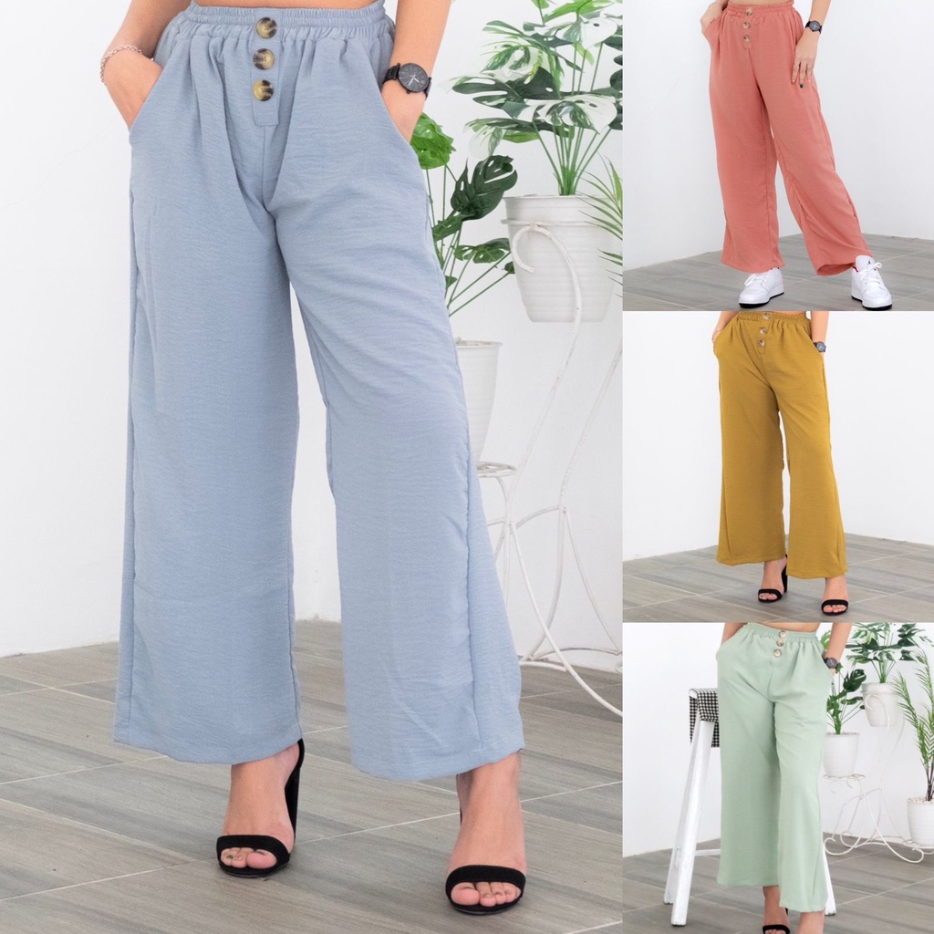 Celana Kulot Highwaist Kancing Zameela Collection [NEW] Celana Wanita kekinian Loose Pants Premium