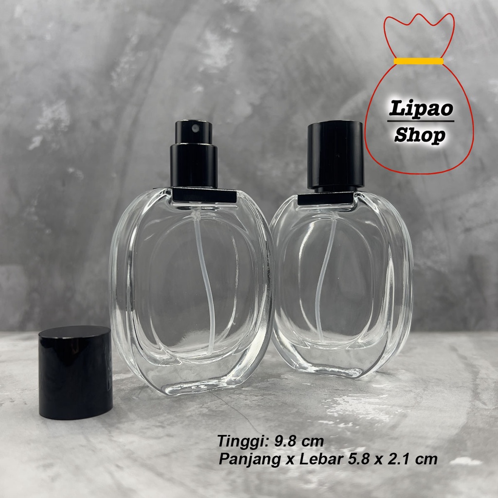 Botol Parfum 30ml Spray Kaca Transparan Oval Tebal Refill Isi Ulang Minyak Wangi - DIP