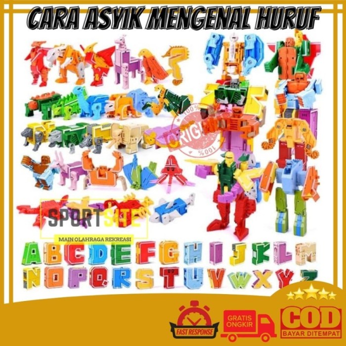 mainan anak  Mainan Anak Huruf Alphabet Robot Dinosaurus Transformer Edukasi Tobot - 1pcs random(G2L