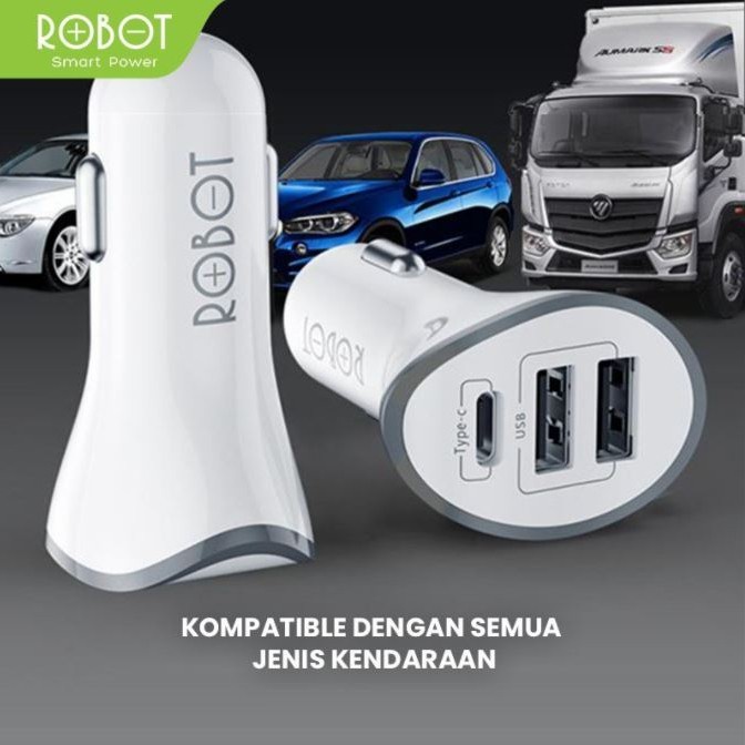 ROBOT RT-C08 Car Charger Colokan Mobil - 3 Port USB & Type C
