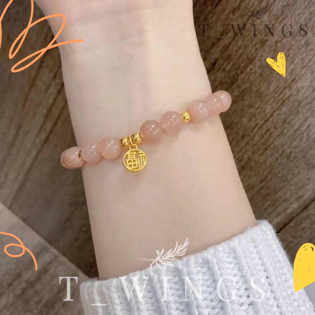 [ TWG-011 ] GELANG MUTIARA KRISTAL PEACH GELANG KEBAHAGIAAN / GELANG HOKI MUTIARA PEACH