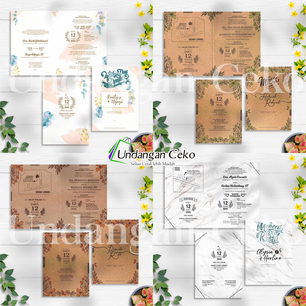 Undangan Pernikahan/Tasyakuran Tema Watercolor 3D-poly Kraft Terbaru Harga Ekonomis Desain  Samara S